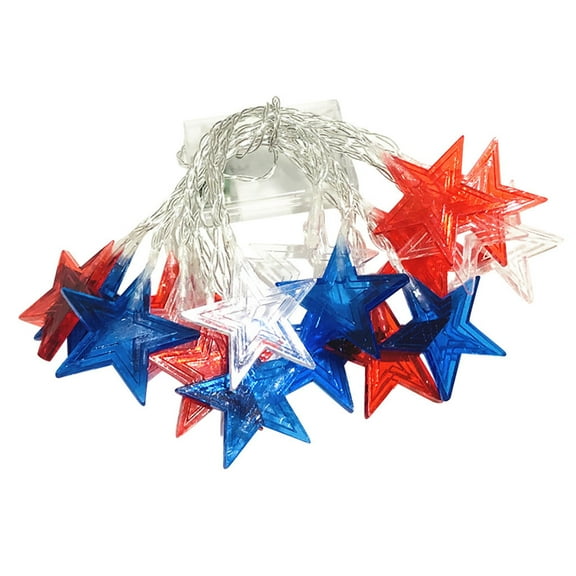 Qiulaii 16/33 Ft Independence Day Star String Lights with LED, Red White Blue Patriotic Lights for Indoor Decor, Battery Operated,B