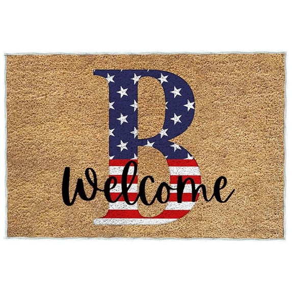 Qiulaii 24x16 Inch 4th of July Patriotic Doormat with Welcome Message, Non-Slip Entryway Rug for Independence Day Home Decor,B