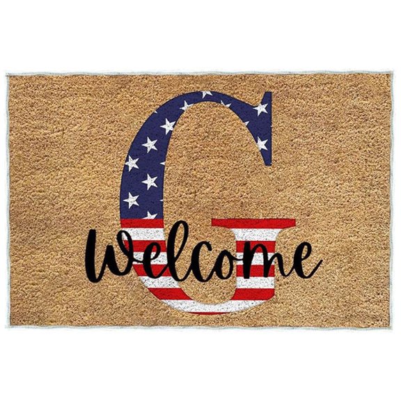 Qiulaii 24x16 Inch 4th of July Patriotic Doormat with Welcome Message, Non-Slip Entryway Rug for Independence Day Home Decor,G