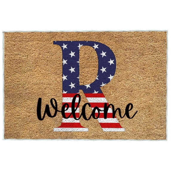 Qiulaii 24x16 Inch 4th of July Patriotic Doormat with Welcome Message, Non-Slip Entryway Rug for Independence Day Home Decor,R