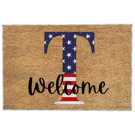 Qiulaii 24x16 Inch 4th of July Patriotic Doormat with Welcome Message, Non-Slip Entryway Rug for Independence Day Home Decor,T