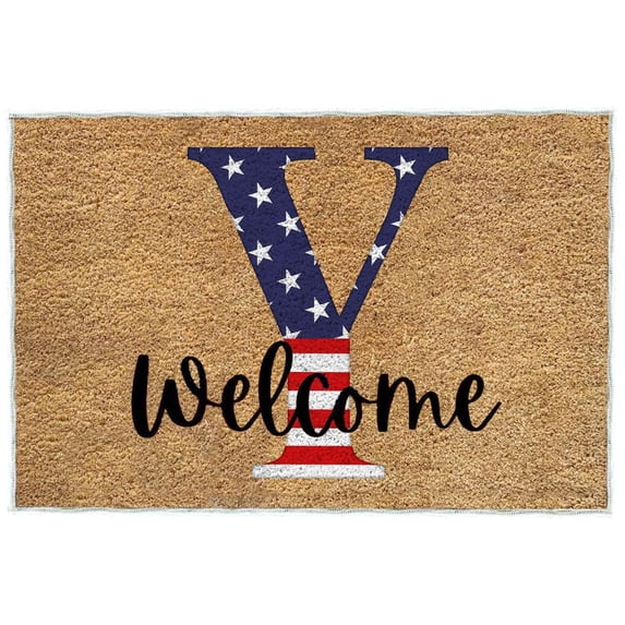 Qiulaii 24x16 Inch 4th of July Patriotic Doormat with Welcome Message, Non-Slip Entryway Rug for Independence Day Home Decor,Y