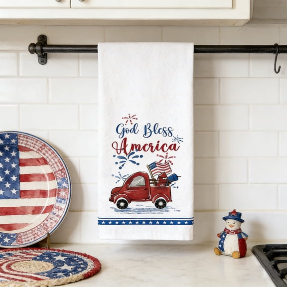 Qiulaii 26x17 Inch Independence Day Microfiber Kitchen Towel with Patriotic Print, Swift Drying Tea Towel for Anniversaries Holiday Decorations,A