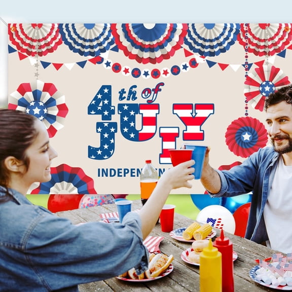 Qiulaii 35x59 Inch Independence Day Photo Backdrop Banner with Patriotic Design, Polyester Fabric for Party Decorations and Outdoor Events,D