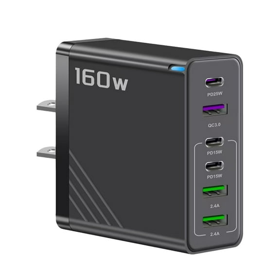 Qiulaii 3x6x2 Inch US Standard 6-Port Fast Charging Charger 160W, 3U+3C Intelligent Distribution with Overheat Protection,Black