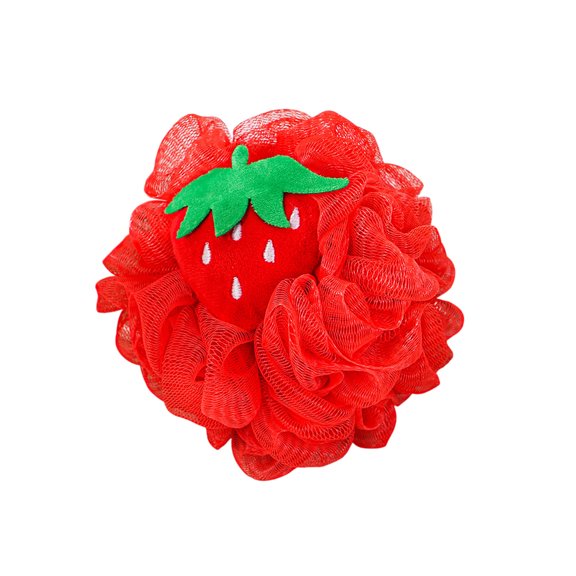 Qiulaii 5.5 Inch Fruit Shaped Bath Sponge with Hanging Loop, Soft Foaming Scrubbing Ball for Shower, Holiday Gift in Three Colors,Red