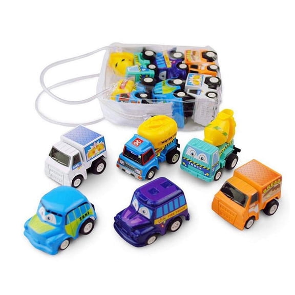 Qiulaii Baby Kids Cute Twist-Forward Clockwork Spring Engineering Car Toy, 6Pcs Mini Pull Back Vehicle Set for Toddlers 18+ Months, No Battery Needed 1.8in(As Show)