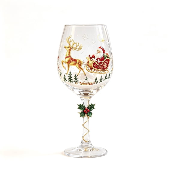Qiulaii Christmas Wine Glasses, Lead‑Free Hand Blown Crystal Goblets, Gold Rim Snowflake Winter Holiday Stemware 240ml, Festive Drinking Cups for Red White Wine, Xmas Table Decor Holiday Gift, (C)