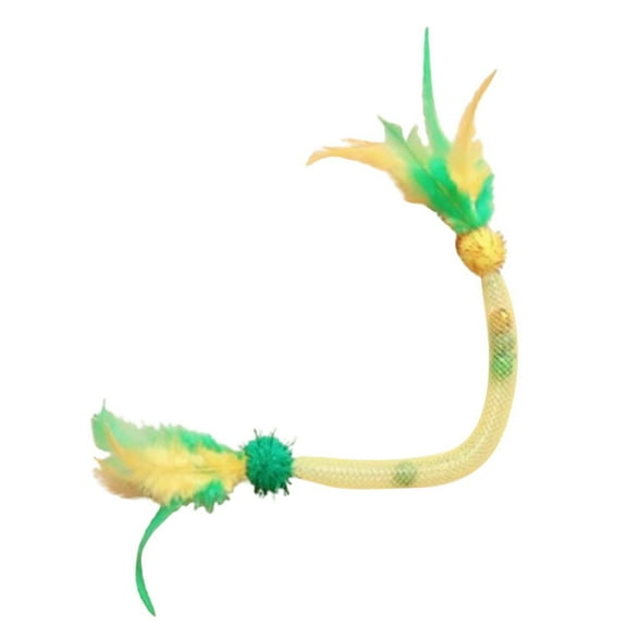 Qiulaii Elastic Mesh Self-Stimulating Cat Toy with Premium Catnip and Colorful Feathers, Stretchy Rope for Chewing and Hunting Play, Interactive Indoor Pet Entertainment,Yellow