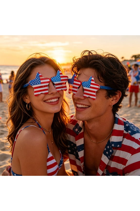 Five Pointed Star Sunglasses Frameless Trendy Party Style Quirky Red White and Blue Glasses for 4th of July Parade Favors Photo Prop