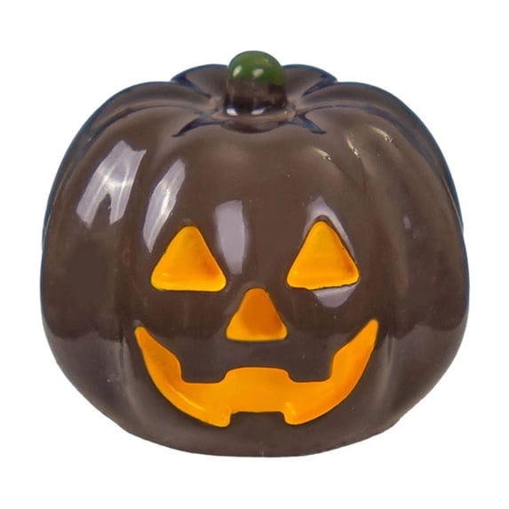 Qiulaii Glow In The Dark Mini Resin Jack O Lantern Ornament Luminous Pumpkin Head Figurine Tiered Tray Decor Halloween Party DIY Craft Supplies, (M)