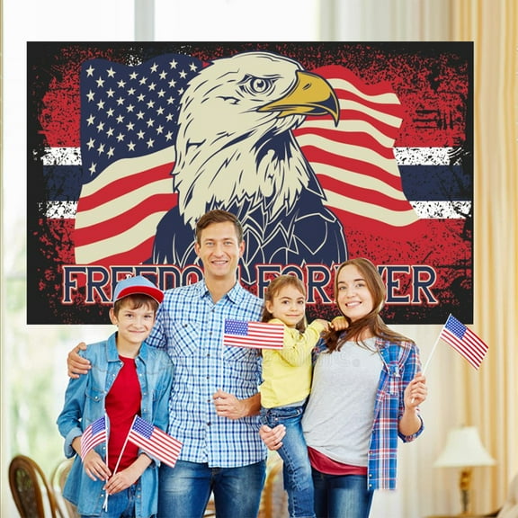 Qiulaii Large Polyester Independence Day Banner, Fade Resistant Flag for 4th of July Party Photo Backdrop Outdoor Wall Hanging (35x59in),E