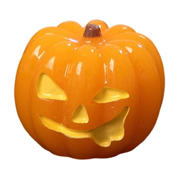 Qiulaii Mini Resin Jack O Lantern Figurines Small Artificial Pumpkin Ornaments Waterproof Tabletop DIY Craft Halloween Party Home Accent Decorations, (E)