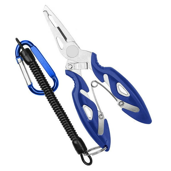 Qiulaii Multifunction Fishing Pliers, Stainless Steel Scissors Line Cutter Hook Remover, Long Nose Crimper for Braid Mono Line 4.9in(Blue)
