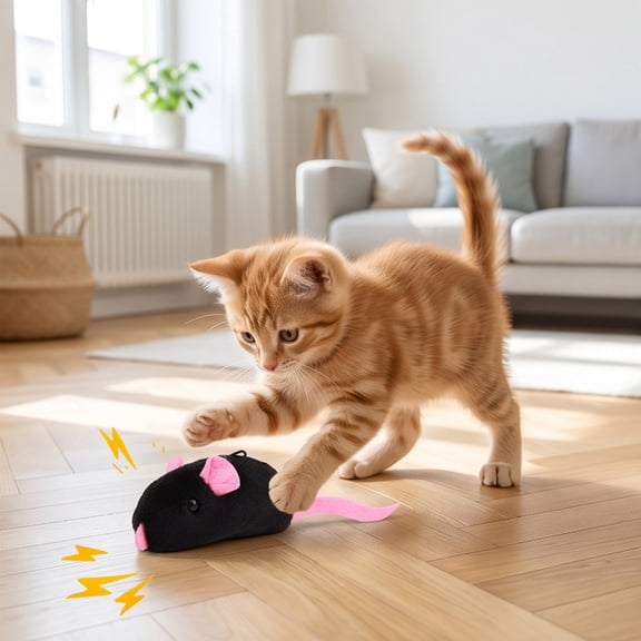 Qiulaii Realistic Squeaky Mouse Kitty Toy 7.5x2in, Soft Fuzzy Stuffed Interactive Catnip Alternative, Boredom Relief Chew Toy for Indoor Kittens(Black)