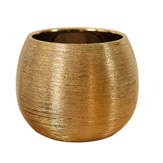 Qius 1Pc Gold-plated Ceramic Flowerpot Round Flower Vase Succulent Pot (Golden)