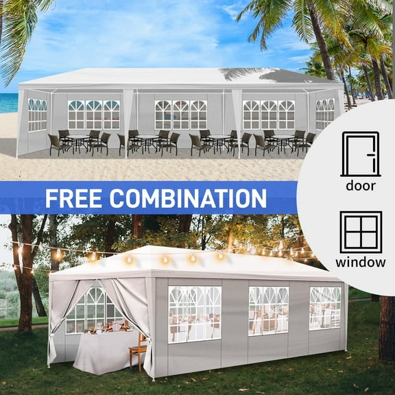 Qiushi 10x30ft Party Tent for Outdoor Event, Large Waterproof Canopy Tent with 8 Removable Sidewalls, Outdoor Gazebo Tents for Parties, Graduation, Wedding, Baby Shower & Backyard BBQ
