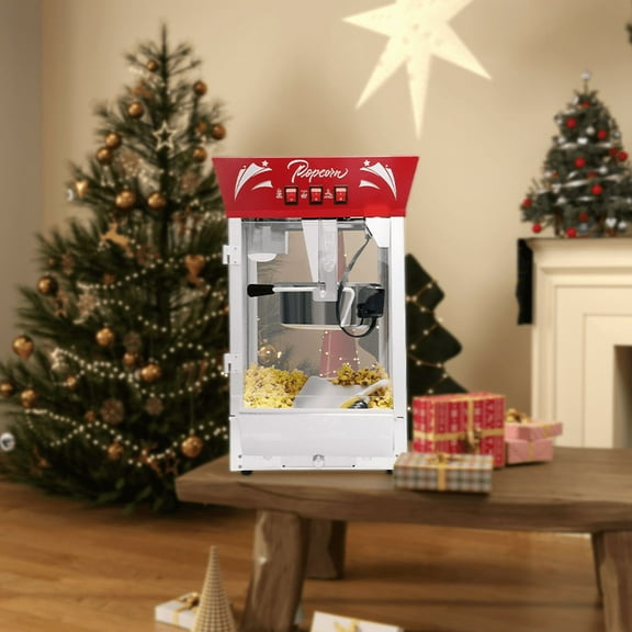 Qiushi 12oz Commercial Popcorn Machine, 850W Stainless Steel Popcorn Popper with Warming Deck & Tempered Glass, Countertop Movie Theater Popcorn Maker for Business, Parties, Home Use - Red