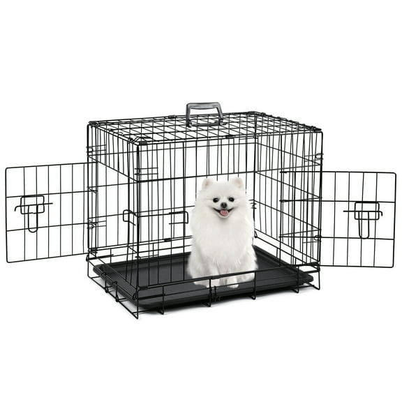 Zephypaws Double-Door Metal Dog Crate with Tray, Portable Pet Kennel for Indoor Outdoor Cage 24in