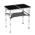thumbnail image 1 of Qiushi 2ft Portable Folding Camping Table, Adjustable Height Aluminum Picnic Table, 3-Level Lightweight Foldable Side Table with Carry Handle & Storage Shelf for Outdoor, Camping, BBQ, Beach, Black, 1 of 12