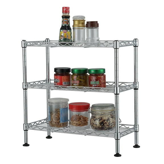 Qiushi 3-Tier Cabinet Organizer, UltraZinc Plated Steel Shelf Rack, 66 lbs per Shelf Adjustable Under Sink & Pantry Organizer, Tool-Free Assembly Storage Shelves for Kitchen, Bathroom, Silver