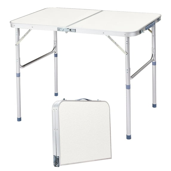 Qiushi 3ft Portable Folding Camping Table, Lightweight Aluminum Picnic Table with Adjustable Height (16" & 28") – Waterproof Outdoor Table for BBQ, Beach, Dining, RV, Tailgating, Indoor Use, White