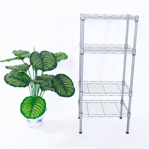 Qiushi 4-Tier Heavy Duty Wire Shelf Rack, Adjustable Storage Shelving Unit - 14" L x 10" W x 32" H, 243 lbs Capacity - Carbon Steel Metal Organizer for Kitchen, Garage, Pantry - Easy Assembly, Silver
