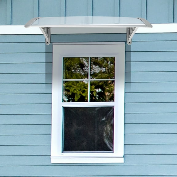 Qiushi 40x38 Inch Door and Window Rain Cover, Silver Gray Eaves Canopy with Aluminum Bracket, 5.0mm Polycarbonate Waterproof Awning for House Exterior, Storm Protection Overhang for Outdoor Entryway