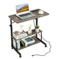 thumbnail image 1 of Qiushi Adjustable Rolling Laptop Side Table Computer Desk Sofa End Cart Pc Tray with 3 USB + 2 AC Outlets Gray, 1 of 7