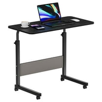 Qiushi Portable Couch Side Table Adjustable Tray Table on Wheels for Home, Office Black