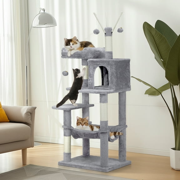 Qiushi Cat Tree for Large Cats 57" Tall Cat Tower Condo with Scratching Post for Indoor,Gray