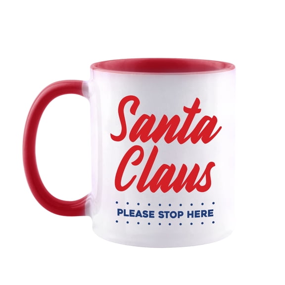 Qiushi Christmas Coffee Mugs-Santa Claus Please Stop Here,Holiday Coffee Cup Gifts Red 11oz