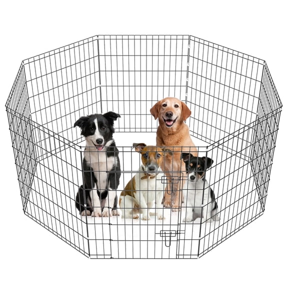 Qiushi Foldable 36 Inch Dog Playpen with Locking Door - 8 Panel Heavy Duty Metal Exercise Pen for Large, Medium & Small Dogs | Portable Indoor & Outdoor Pet Fence for Puppies, Rabbits, Cats, Yard Use