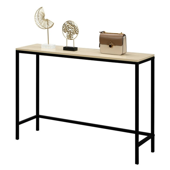 Qiushi Industrial Console Table, 41.3" Sofa Table with Crossed Metal Legs, Single Layer Narrow Entryway Table in Light Walnut, Farmhouse Side Table for Behind Couch, Hallway & Living Room