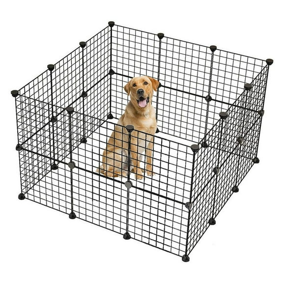 Qiushi Pet Playpen, 32-Level Metal Wire Kennel Crate Fence for Dog, Puppy & Rabbits, Black
