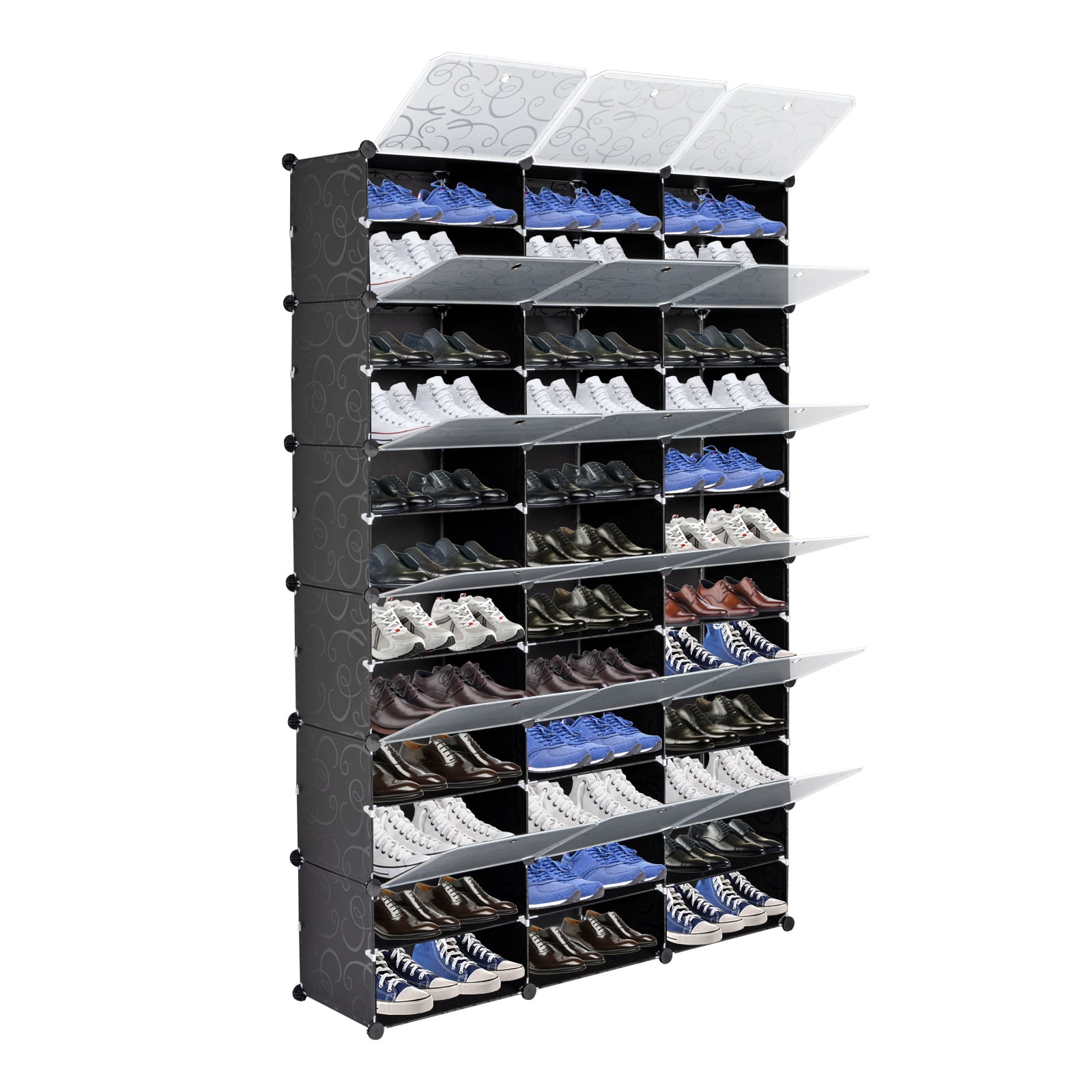 Black 12-Tier Stackable Metal and Plastic Shoe Rack