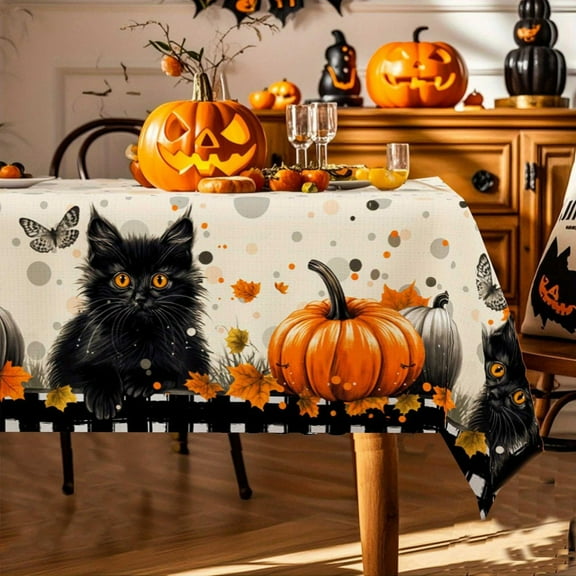 Qiux Home Improvement, Halloween Tablecloth 90x90cm Rectangular Pumpkin Washable Tablecloth Suitable For Party Picnic Dinner, Table Cloth