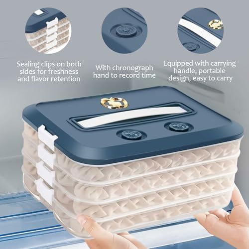 Qivine Dumpling Storage Box,4 Layer Dumpling Keeper Food Storage ...