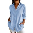 thumbnail image 1 of Qivvo Oversized Striped Button down Shirts for Women Classic Long Sleeve Collared Blouses Office Work Tops Outfit(Blue,XX-Large), 1 of 7