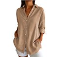 thumbnail image 1 of Qivvo Oversized Striped Button down Shirts for Women Classic Long Sleeve Collared Blouses Office Work Tops Outfit(Khaki,Large), 1 of 7