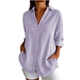 thumbnail image 1 of Qivvo Oversized Striped Button down Shirts for Women Classic Long Sleeve Collared Blouses Office Work Tops Outfit(Purple,Medium), 1 of 7