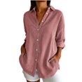 thumbnail image 1 of Qivvo Oversized Striped Button down Shirts for Women Classic Long Sleeve Collared Blouses Office Work Tops Outfit(Red,X-Large), 1 of 7