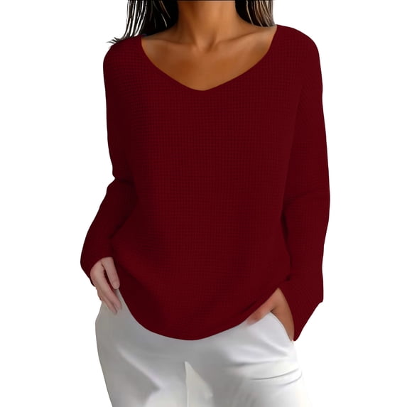 Qivvo Women's Knit Tunic Tops for Leggings Long Sleeve V Neck Pullover Sweater Curved Hem Shirts Trendy Clothes(Wine,X-Large)