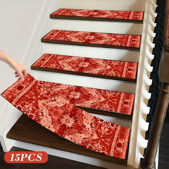 Qiweii 15PCS Non-slip Carpet Stair Treads,Reusable Adhesive Design,Indoor Runner for Home Safety,Easy Clean Stair Rug for Home