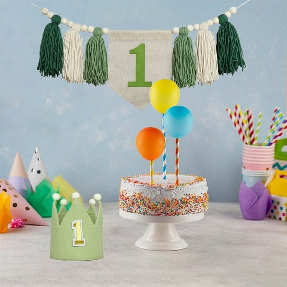 Qiweii 1st Birthday Tassel Banner Hat Set Festive Party Decoration for Celebration