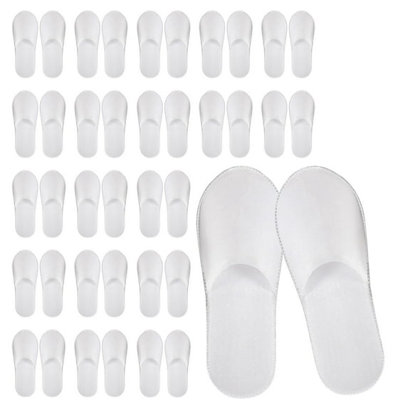 Qiweii 20 Pairs Bulk Disposable Hotel Slippers, White Spa Slippers for Guests, 5mm Thick Non-Slip Sole, One-Size Fits Most Men & Women, for Home, Salon, Gym