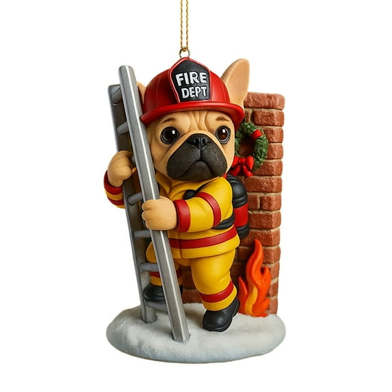 Qiweii 2025 Firefighter Ornament Collection Patriotic Hero Themed Collectible Figurines Resin Christmas Decor Ready to Hang Home Shelf Tabletop Decoration