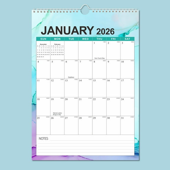 Qiweii 2026-2027 18-Month Monthly Calendar Planner, 17x1in Bound Hanging Calendar with Hook, Home Office Scheduling Tool