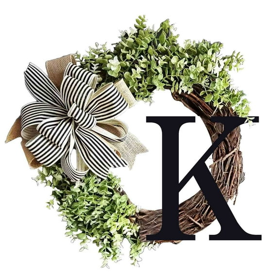 Qiweii 26 Letters Rattan Wreath Door Hanging, Knotted Pendant Wall Window Decoration, Home Entryway Decorative Accent