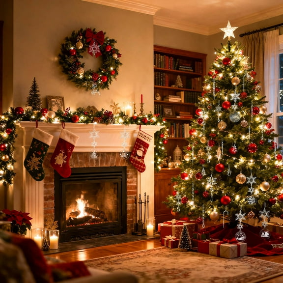 Qiweii 27pc Clear Acrylic Christmas Snowflake Icicles Hanging Ornaments Set for Christmas Tree Party Favors